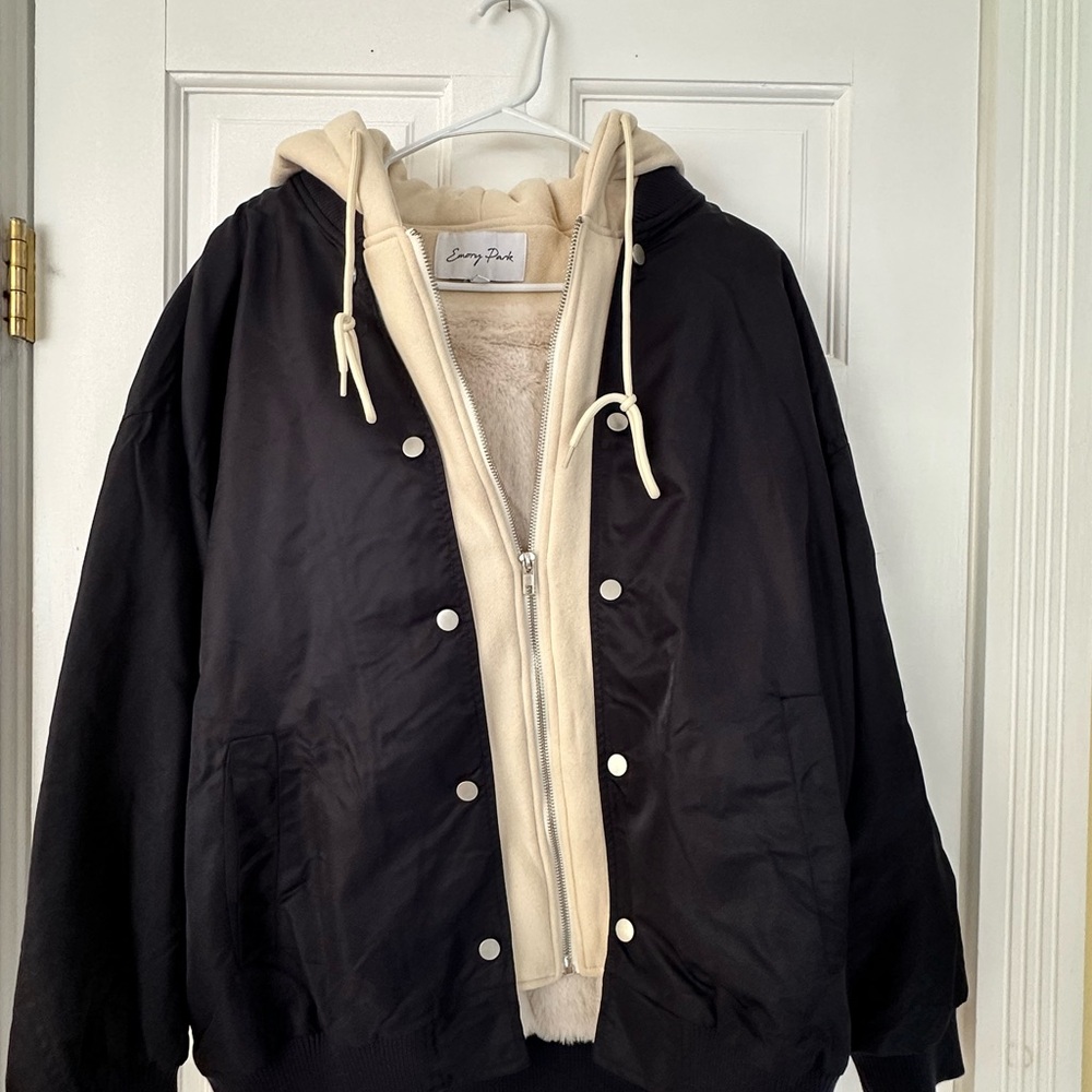 Navy Blue and Cream bomber style varsity jacket
